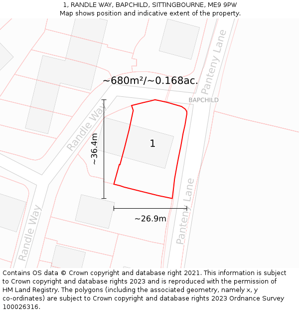 1, RANDLE WAY, BAPCHILD, SITTINGBOURNE, ME9 9PW: Plot and title map