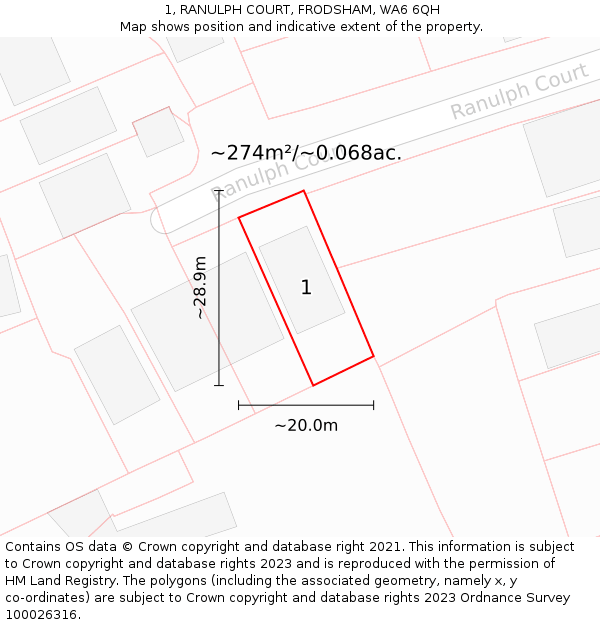 1, RANULPH COURT, FRODSHAM, WA6 6QH: Plot and title map