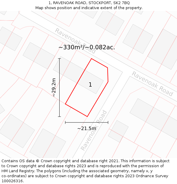 1, RAVENOAK ROAD, STOCKPORT, SK2 7BQ: Plot and title map