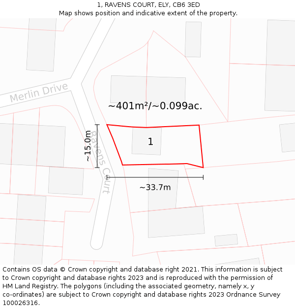 1, RAVENS COURT, ELY, CB6 3ED: Plot and title map