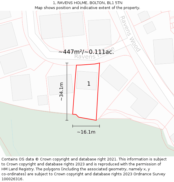 1, RAVENS HOLME, BOLTON, BL1 5TN: Plot and title map