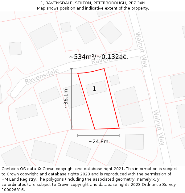 1, RAVENSDALE, STILTON, PETERBOROUGH, PE7 3XN: Plot and title map