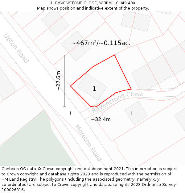 1, RAVENSTONE CLOSE, WIRRAL, CH49 4RX: Plot and title map