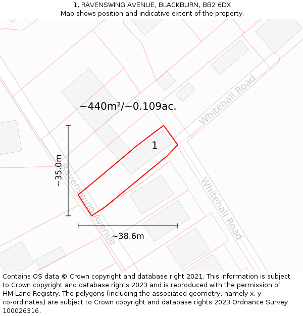 1, RAVENSWING AVENUE, BLACKBURN, BB2 6DX: Plot and title map