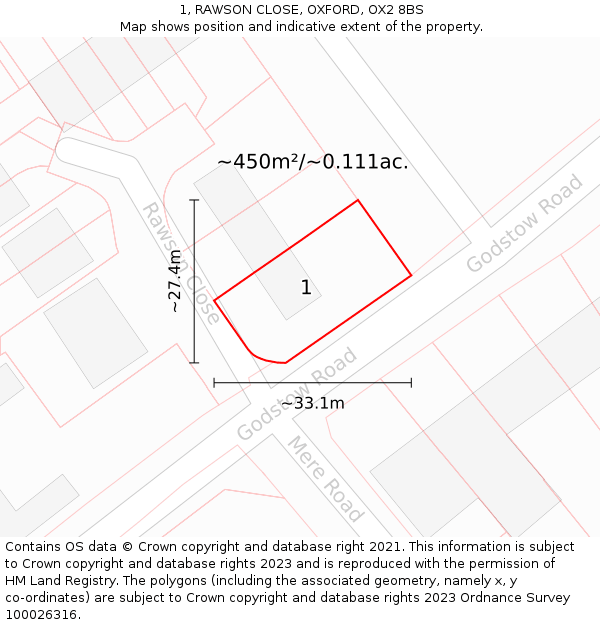 1, RAWSON CLOSE, OXFORD, OX2 8BS: Plot and title map