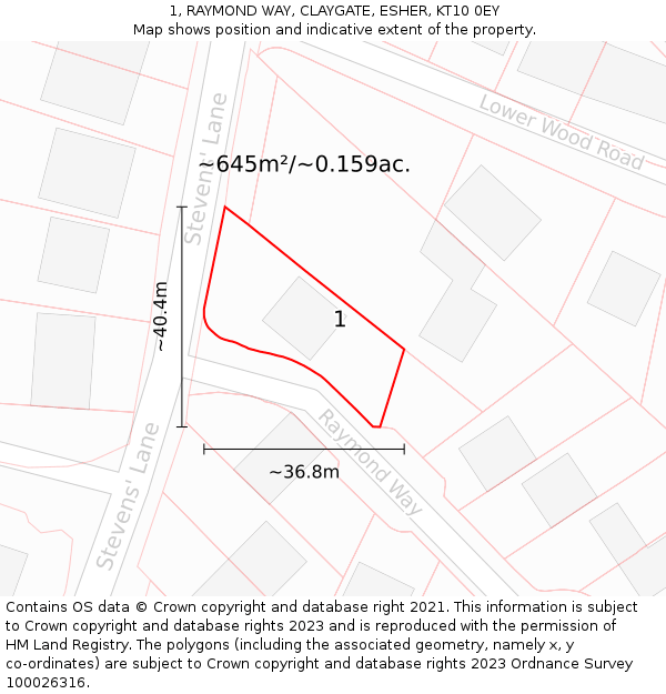 1, RAYMOND WAY, CLAYGATE, ESHER, KT10 0EY: Plot and title map