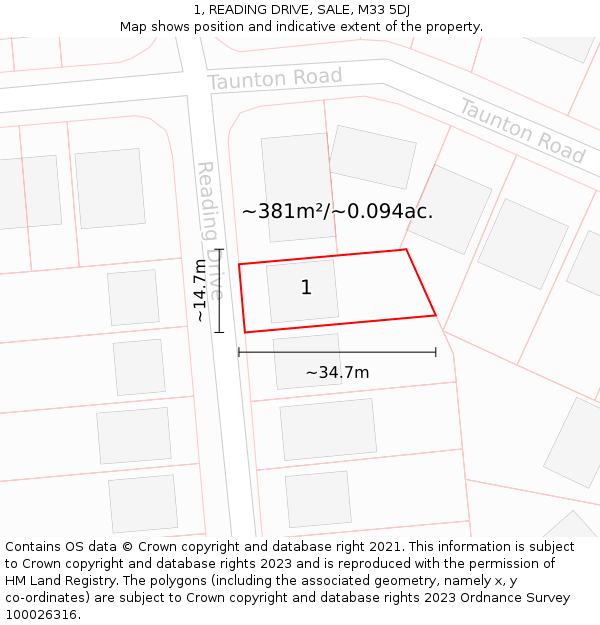 1, READING DRIVE, SALE, M33 5DJ: Plot and title map