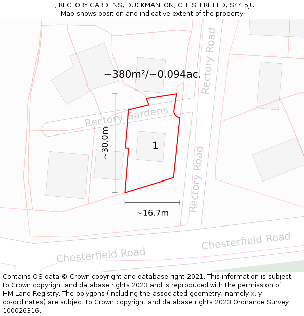 1, RECTORY GARDENS, DUCKMANTON, CHESTERFIELD, S44 5JU: Plot and title map