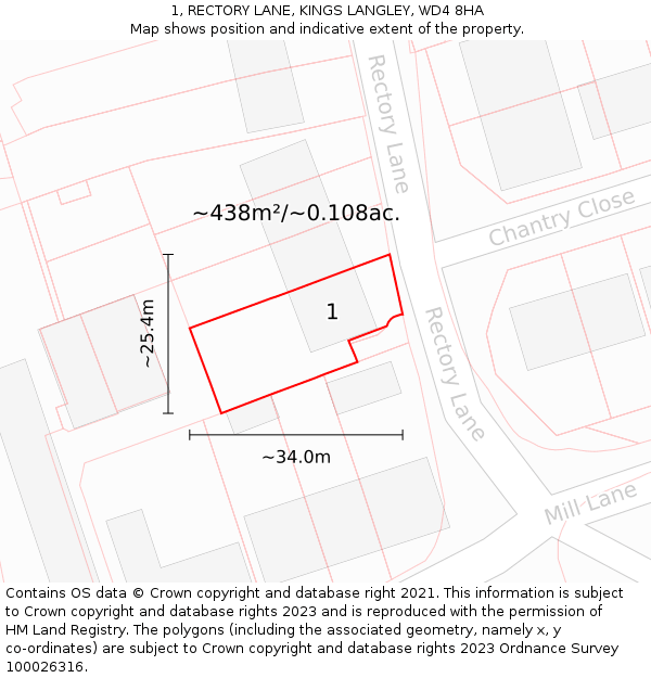 1, RECTORY LANE, KINGS LANGLEY, WD4 8HA: Plot and title map