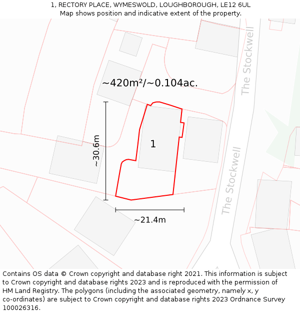 1, RECTORY PLACE, WYMESWOLD, LOUGHBOROUGH, LE12 6UL: Plot and title map