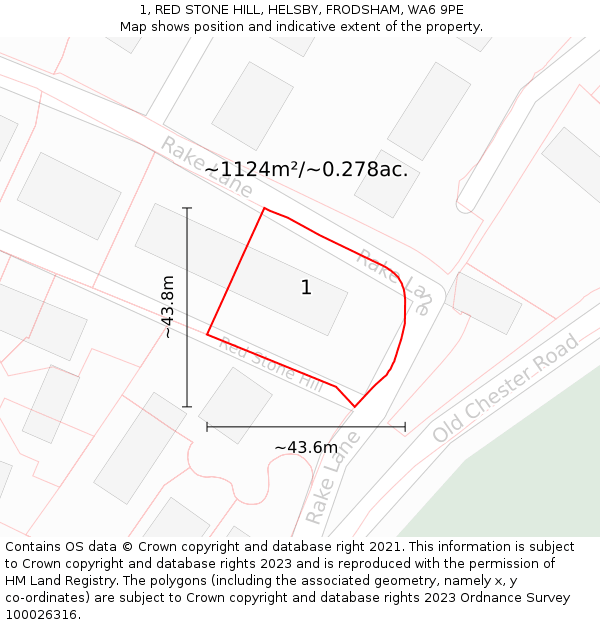 1, RED STONE HILL, HELSBY, FRODSHAM, WA6 9PE: Plot and title map