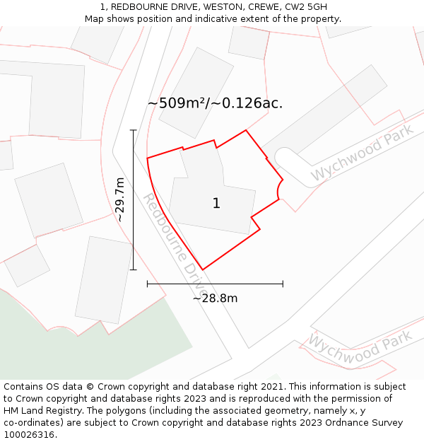 1, REDBOURNE DRIVE, WESTON, CREWE, CW2 5GH: Plot and title map