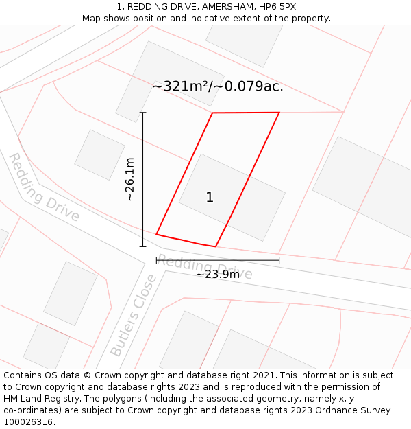 1, REDDING DRIVE, AMERSHAM, HP6 5PX: Plot and title map