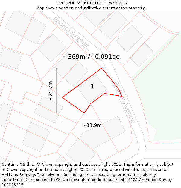 1, REDPOL AVENUE, LEIGH, WN7 2GA: Plot and title map