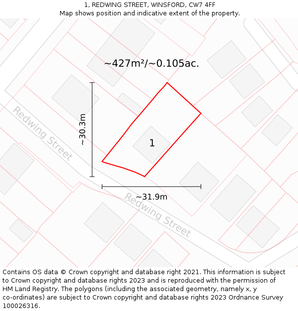 1, REDWING STREET, WINSFORD, CW7 4FF: Plot and title map