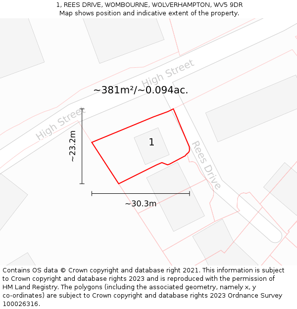 1, REES DRIVE, WOMBOURNE, WOLVERHAMPTON, WV5 9DR: Plot and title map