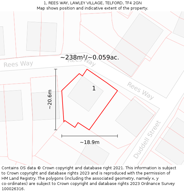 1, REES WAY, LAWLEY VILLAGE, TELFORD, TF4 2GN: Plot and title map