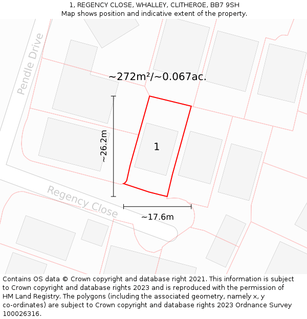 1, REGENCY CLOSE, WHALLEY, CLITHEROE, BB7 9SH: Plot and title map