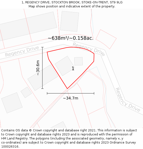 1, REGENCY DRIVE, STOCKTON BROOK, STOKE-ON-TRENT, ST9 9LG: Plot and title map