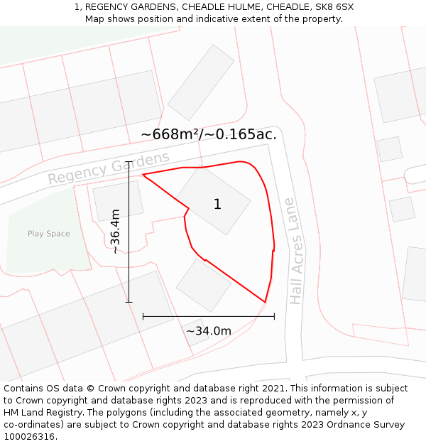 1, REGENCY GARDENS, CHEADLE HULME, CHEADLE, SK8 6SX: Plot and title map