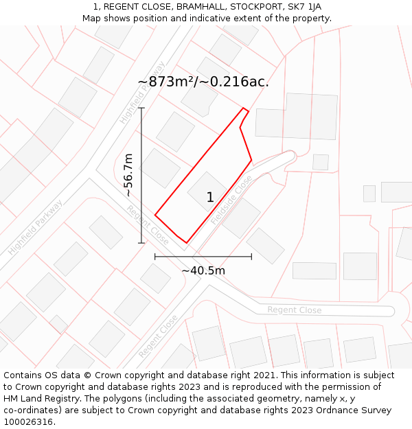 1, REGENT CLOSE, BRAMHALL, STOCKPORT, SK7 1JA: Plot and title map