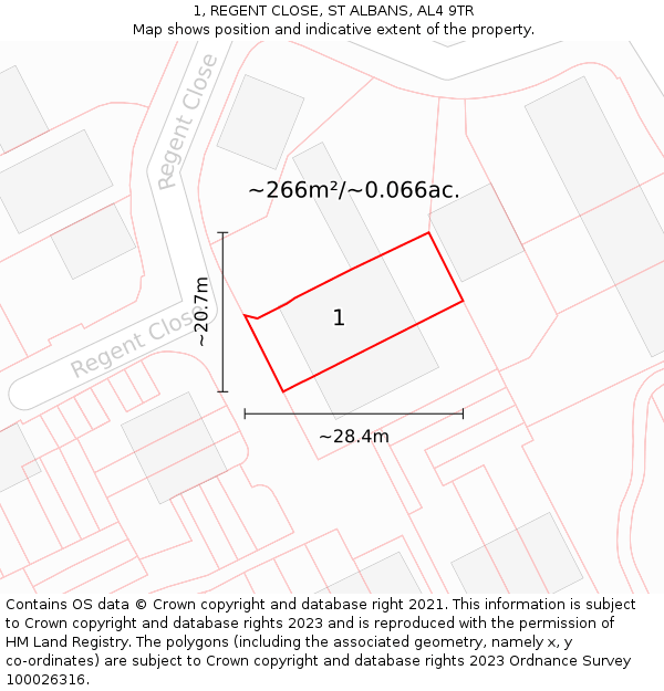 1, REGENT CLOSE, ST ALBANS, AL4 9TR: Plot and title map