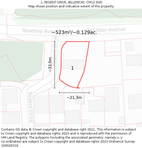 1, REGENT DRIVE, BILLERICAY, CM12 0GD: Plot and title map