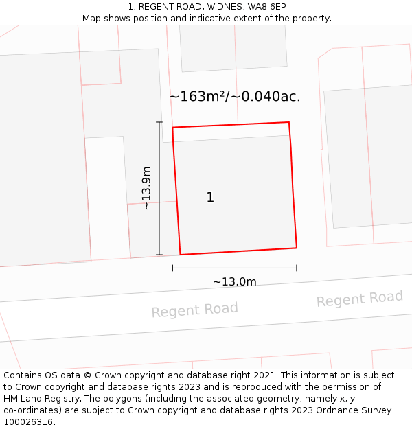 1, REGENT ROAD, WIDNES, WA8 6EP: Plot and title map