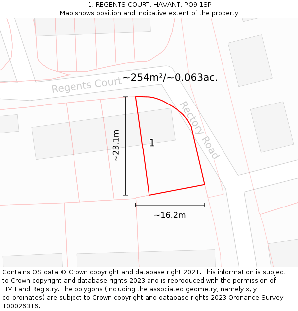 1, REGENTS COURT, HAVANT, PO9 1SP: Plot and title map