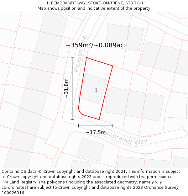 1, REMBRANDT WAY, STOKE-ON-TRENT, ST3 7GH: Plot and title map