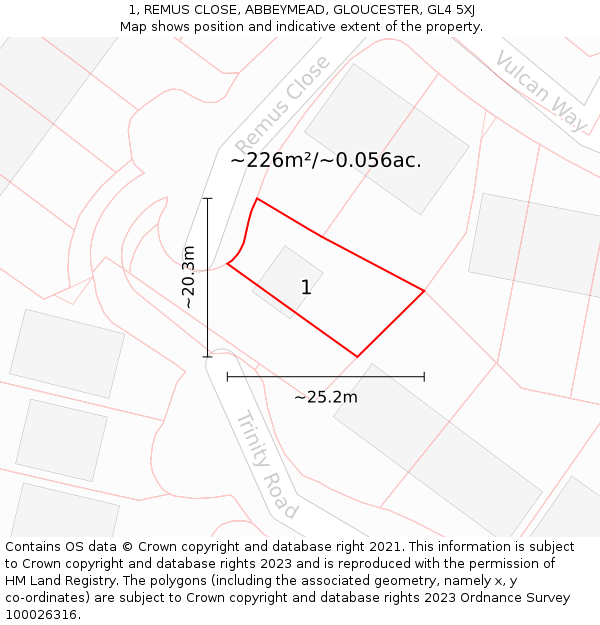 1, REMUS CLOSE, ABBEYMEAD, GLOUCESTER, GL4 5XJ: Plot and title map