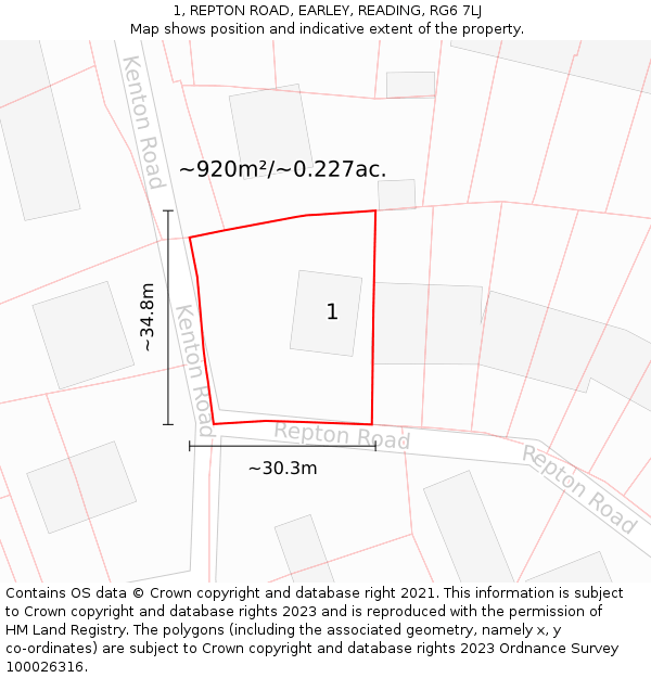 1, REPTON ROAD, EARLEY, READING, RG6 7LJ: Plot and title map