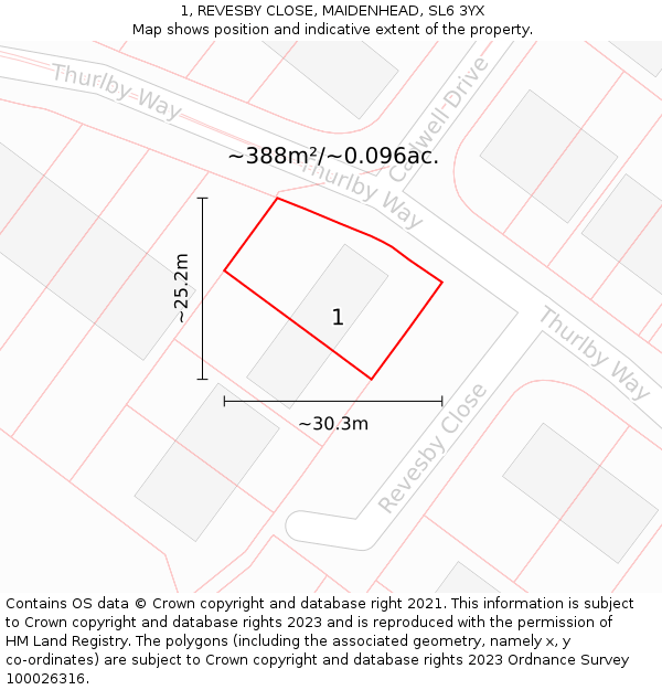 1, REVESBY CLOSE, MAIDENHEAD, SL6 3YX: Plot and title map