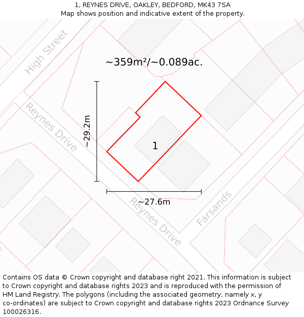 1, REYNES DRIVE, OAKLEY, BEDFORD, MK43 7SA: Plot and title map