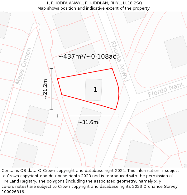 1, RHODFA ANWYL, RHUDDLAN, RHYL, LL18 2SQ: Plot and title map