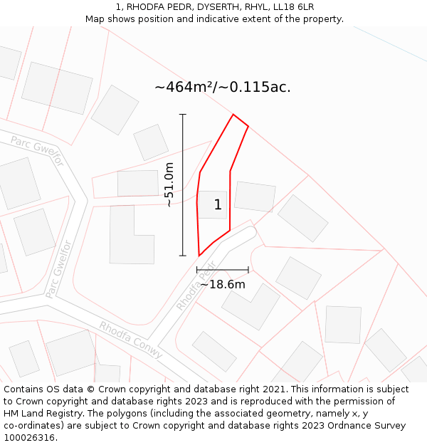 1, RHODFA PEDR, DYSERTH, RHYL, LL18 6LR: Plot and title map