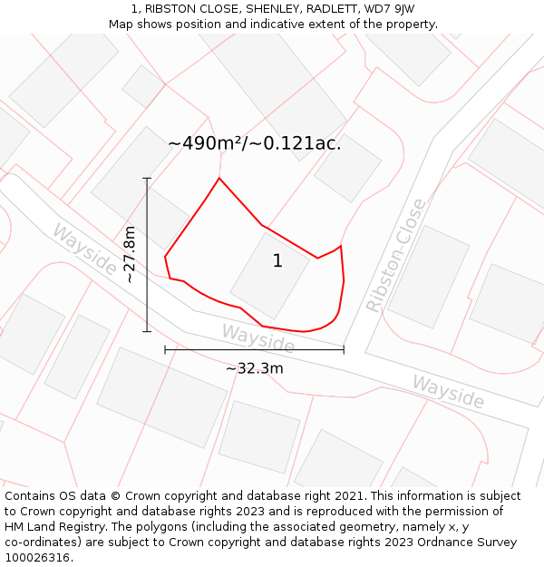 1, RIBSTON CLOSE, SHENLEY, RADLETT, WD7 9JW: Plot and title map