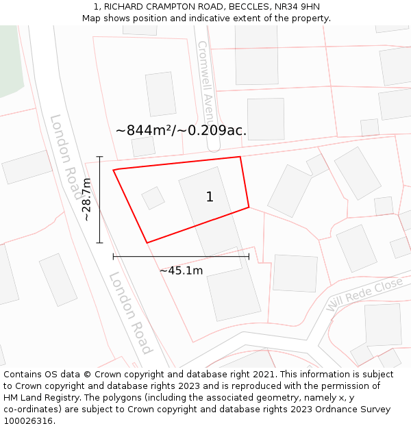 1, RICHARD CRAMPTON ROAD, BECCLES, NR34 9HN: Plot and title map