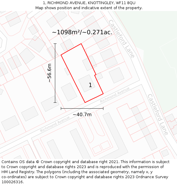 1, RICHMOND AVENUE, KNOTTINGLEY, WF11 8QU: Plot and title map