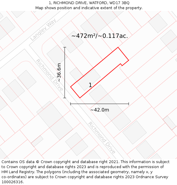 1, RICHMOND DRIVE, WATFORD, WD17 3BQ: Plot and title map