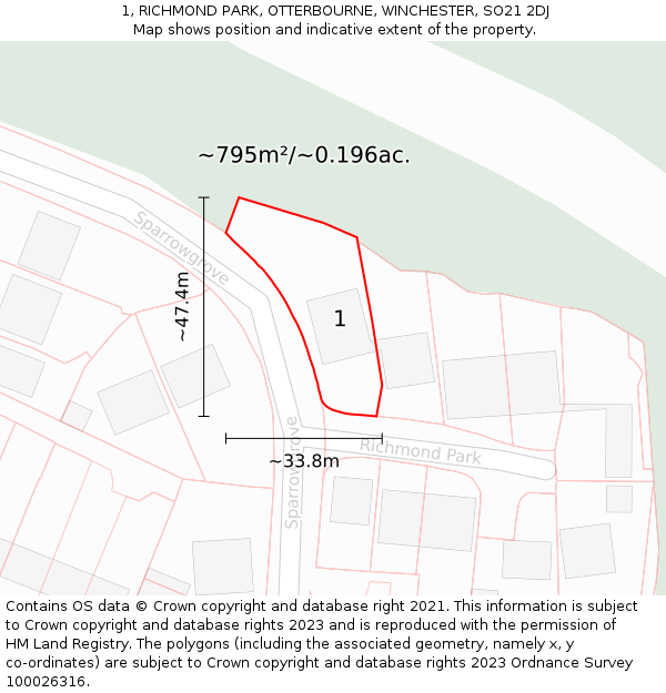 1, RICHMOND PARK, OTTERBOURNE, WINCHESTER, SO21 2DJ: Plot and title map