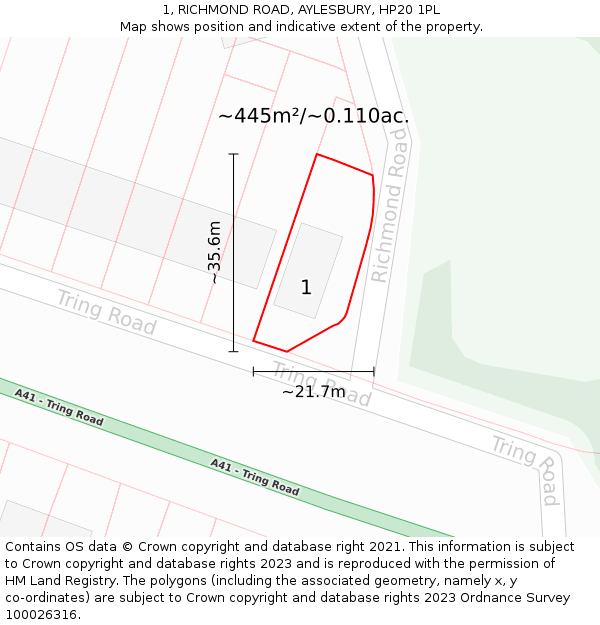 1, RICHMOND ROAD, AYLESBURY, HP20 1PL: Plot and title map