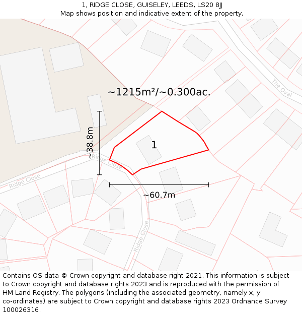 1, RIDGE CLOSE, GUISELEY, LEEDS, LS20 8JJ: Plot and title map