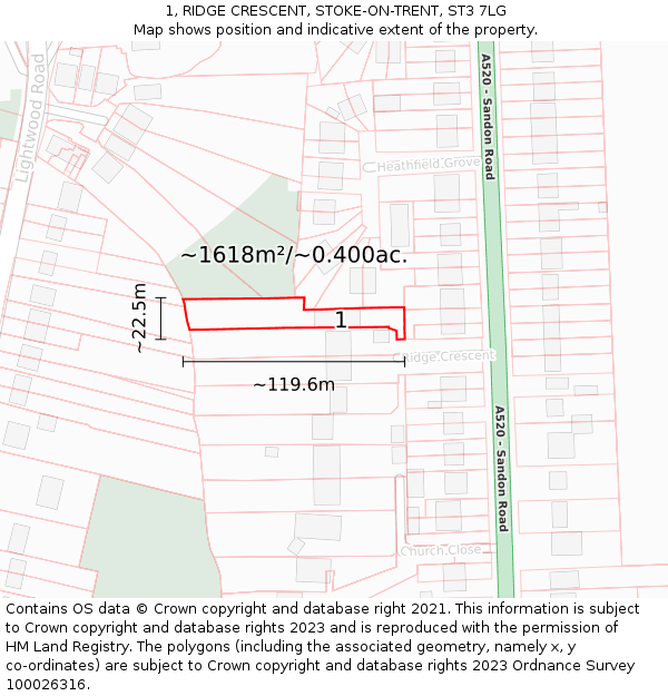 1, RIDGE CRESCENT, STOKE-ON-TRENT, ST3 7LG: Plot and title map