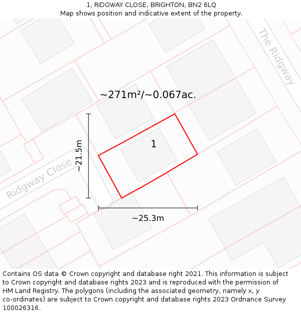 1, RIDGWAY CLOSE, BRIGHTON, BN2 6LQ: Plot and title map