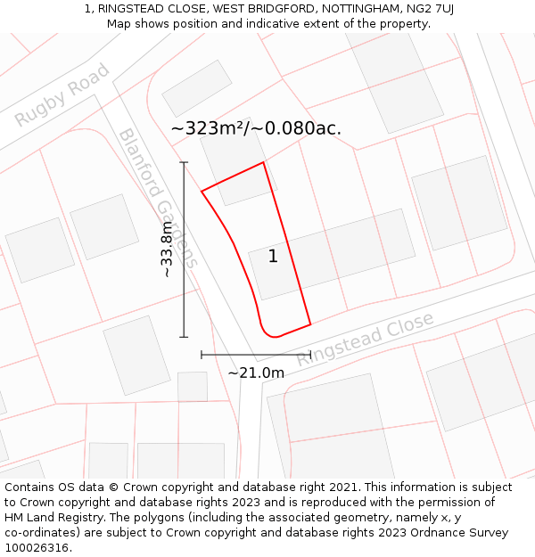 1, RINGSTEAD CLOSE, WEST BRIDGFORD, NOTTINGHAM, NG2 7UJ: Plot and title map