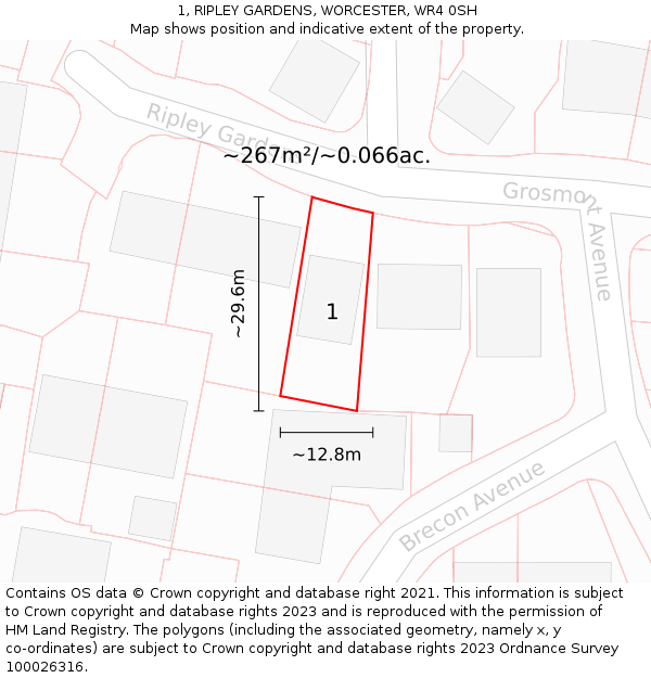 1, RIPLEY GARDENS, WORCESTER, WR4 0SH: Plot and title map