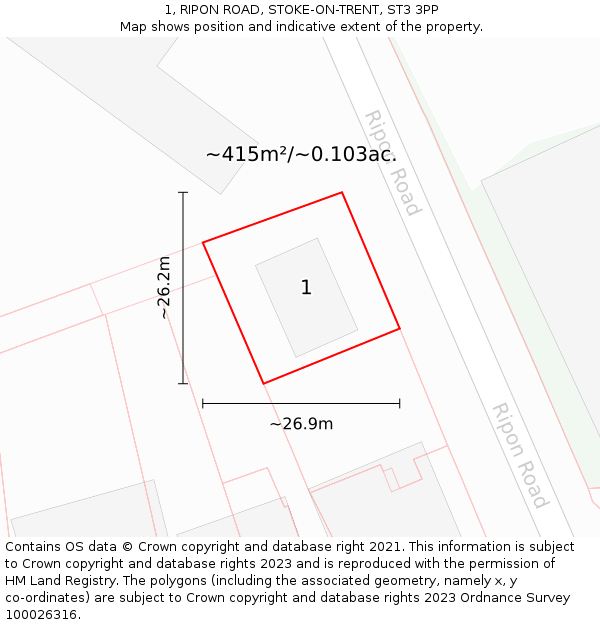 1, RIPON ROAD, STOKE-ON-TRENT, ST3 3PP: Plot and title map