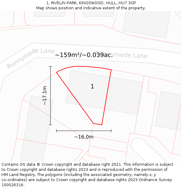 1, RIVELIN PARK, KINGSWOOD, HULL, HU7 3GP: Plot and title map