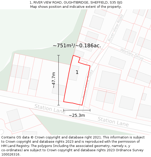 1, RIVER VIEW ROAD, OUGHTIBRIDGE, SHEFFIELD, S35 0JG: Plot and title map